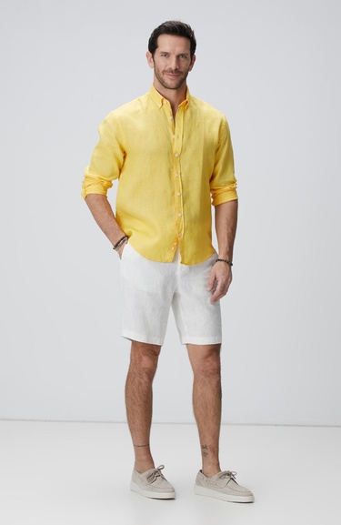  Network Erkek Sarı Keten Gömlek