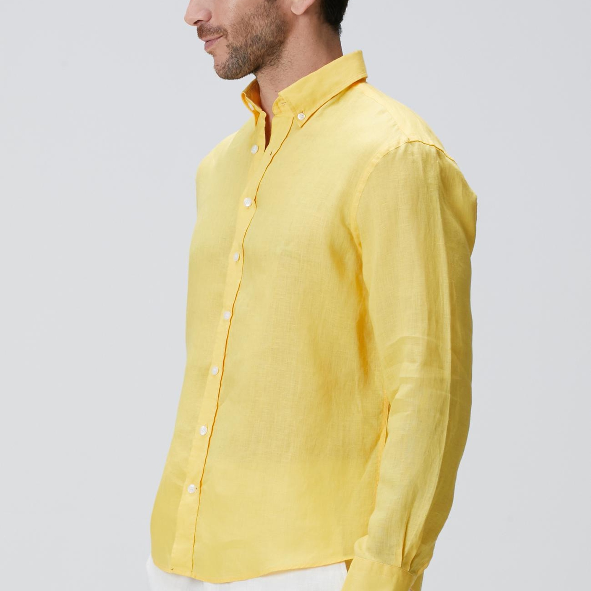 Network Erkek Sarı Keten Gömlek