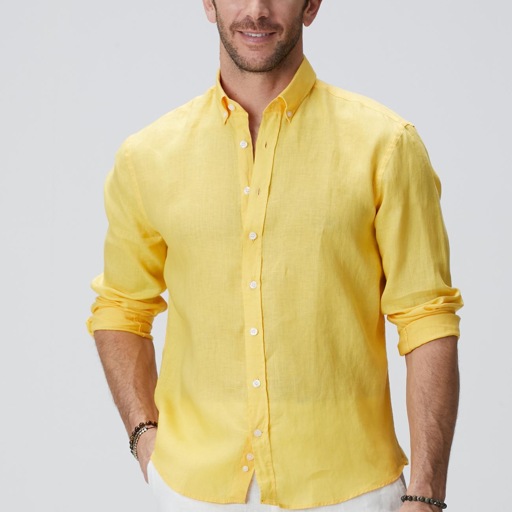 Network Erkek Sarı Keten Gömlek