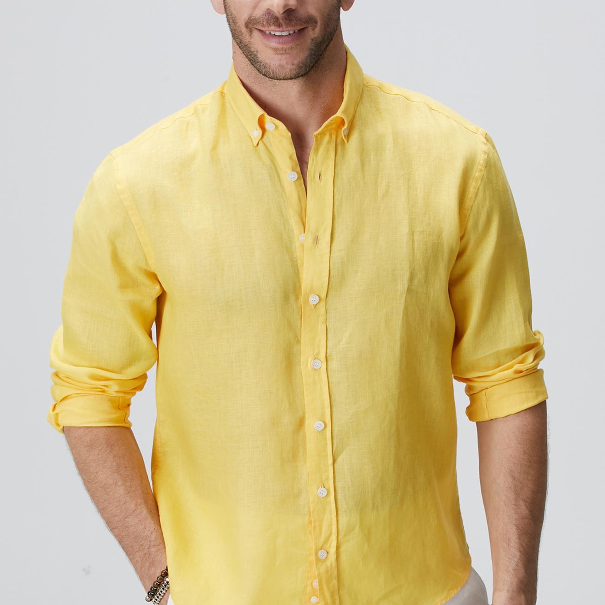 Network Erkek Sarı Keten Gömlek