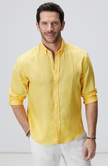  Network Erkek Sarı Keten Gömlek