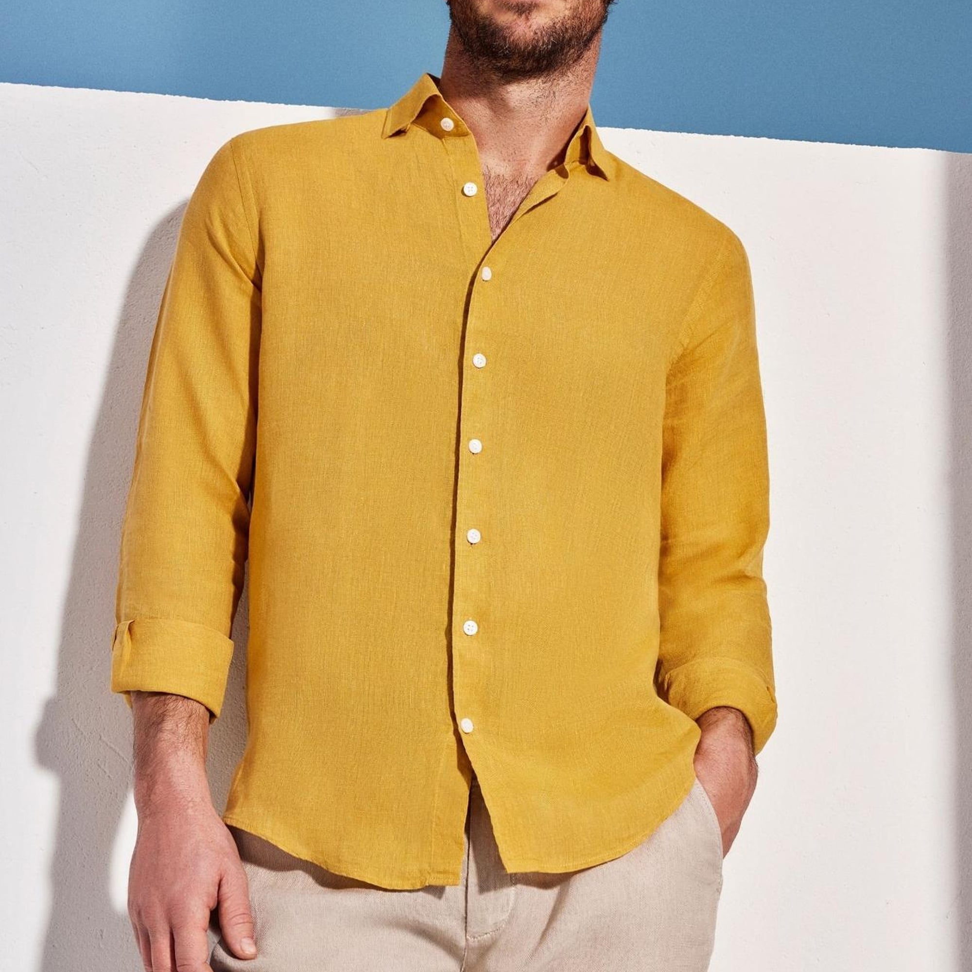 Network Erkek Safran Keten Gömlek