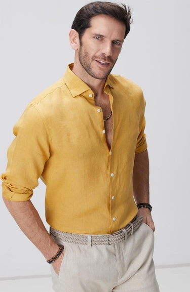  Network Erkek Safran Keten Gömlek