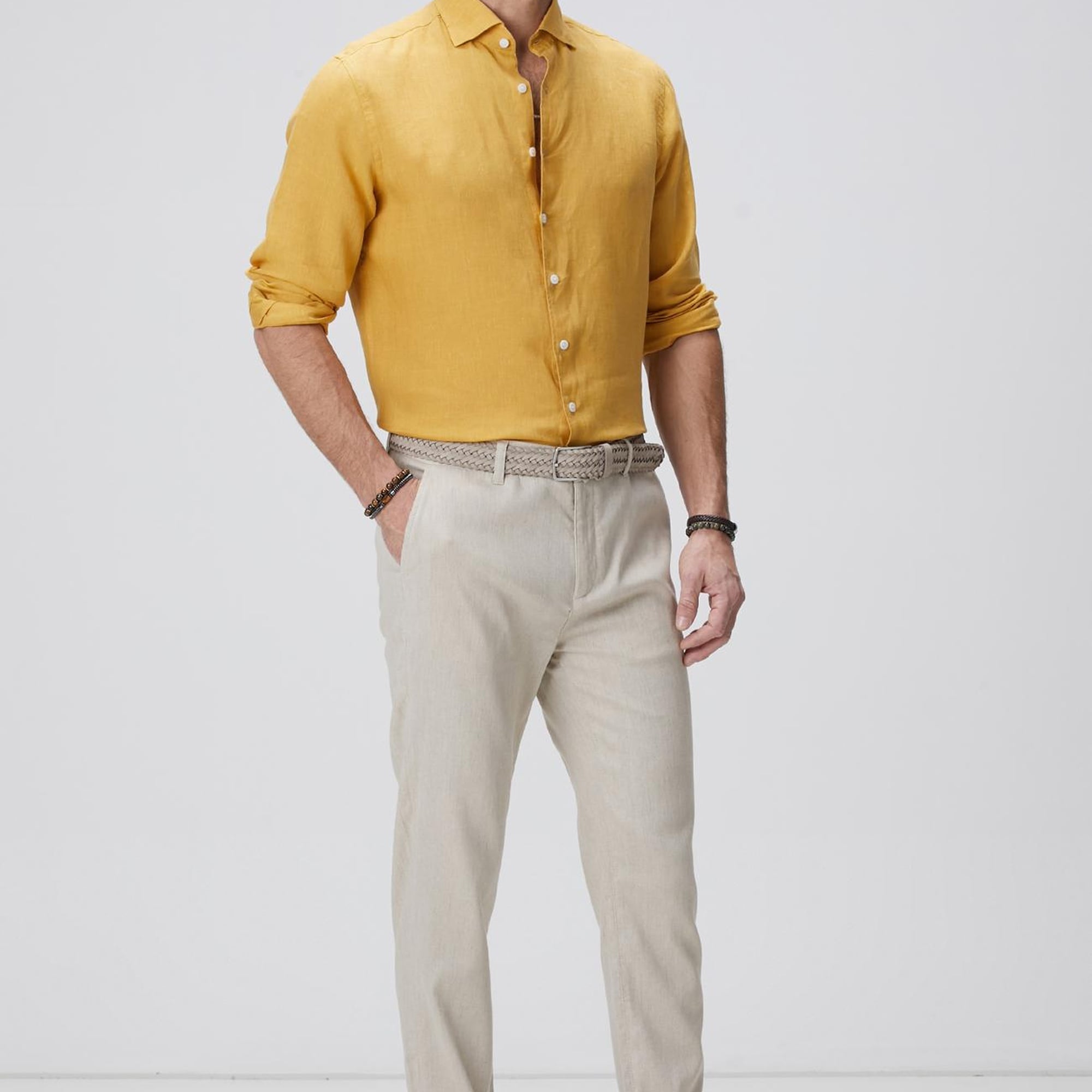 Network Erkek Safran Keten Gömlek