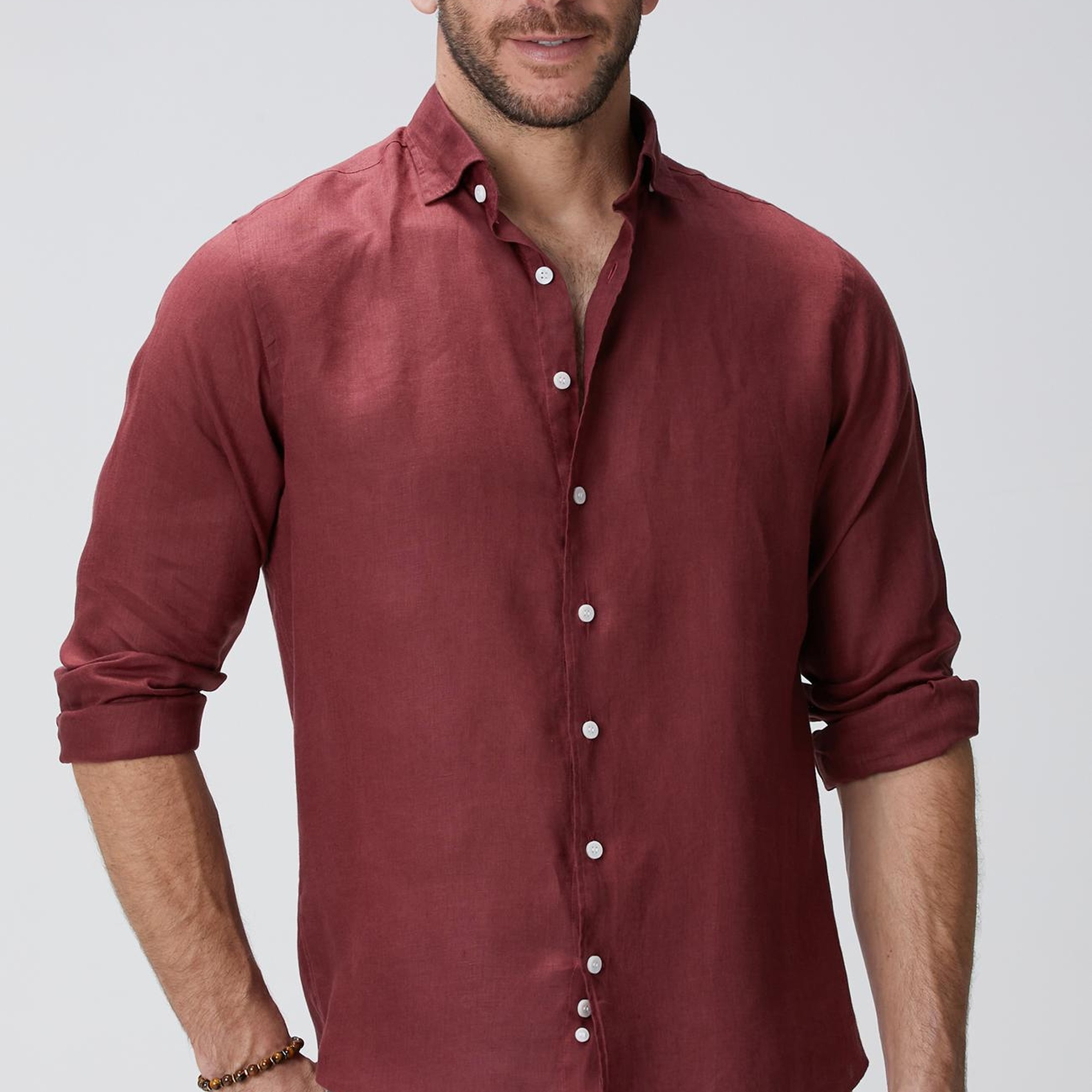 Network Erkek Bordo Keten Gömlek