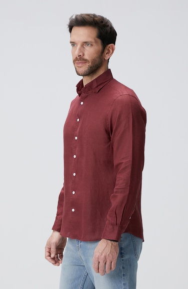  Network Erkek Bordo Keten Gömlek