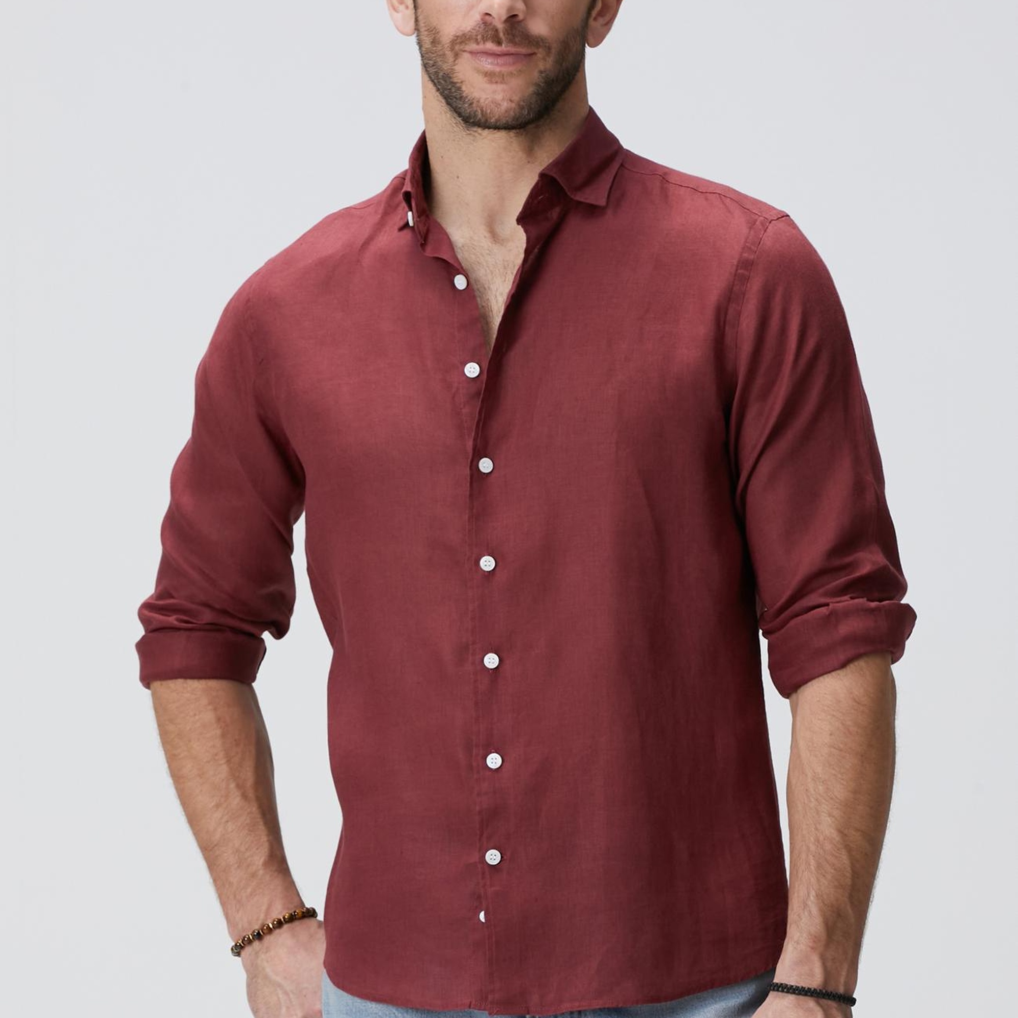Network Erkek Bordo Keten Gömlek