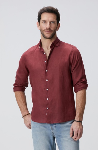  Network Erkek Bordo Keten Gömlek