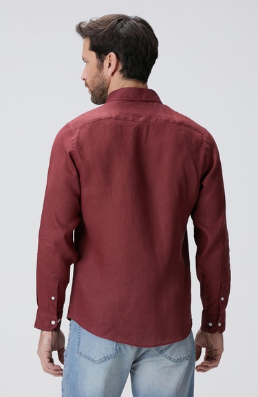  Network Erkek Bordo Keten Gömlek