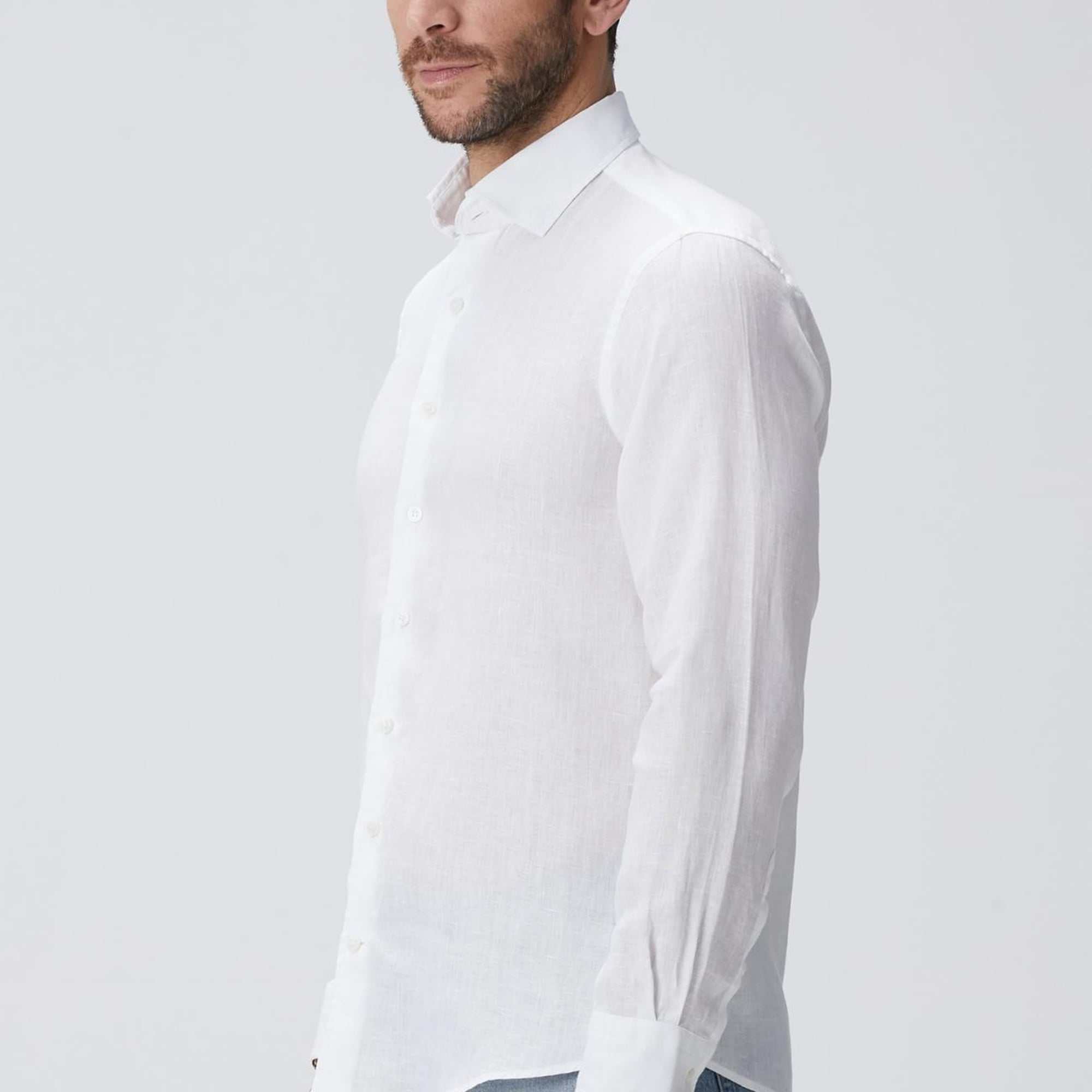 Network Erkek Beyaz Keten Gömlek