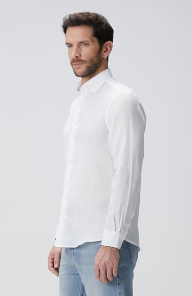  Network Erkek Beyaz Keten Gömlek