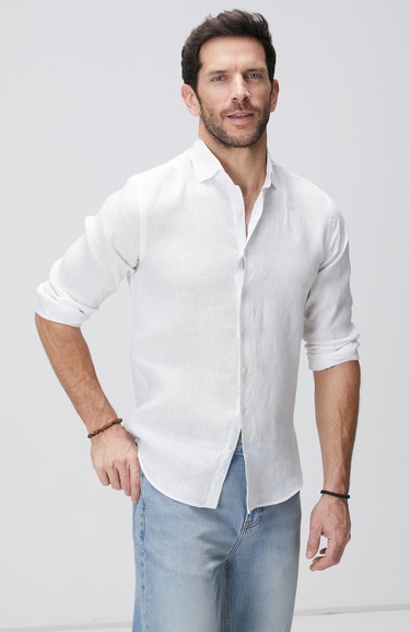  Network Erkek Beyaz Keten Gömlek