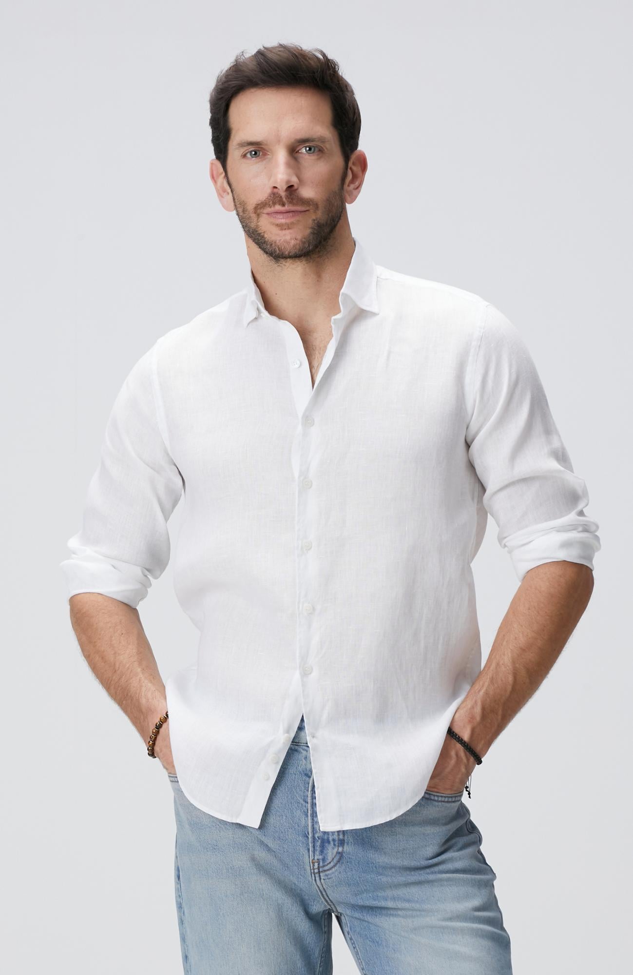  Network Erkek Beyaz Keten Gömlek