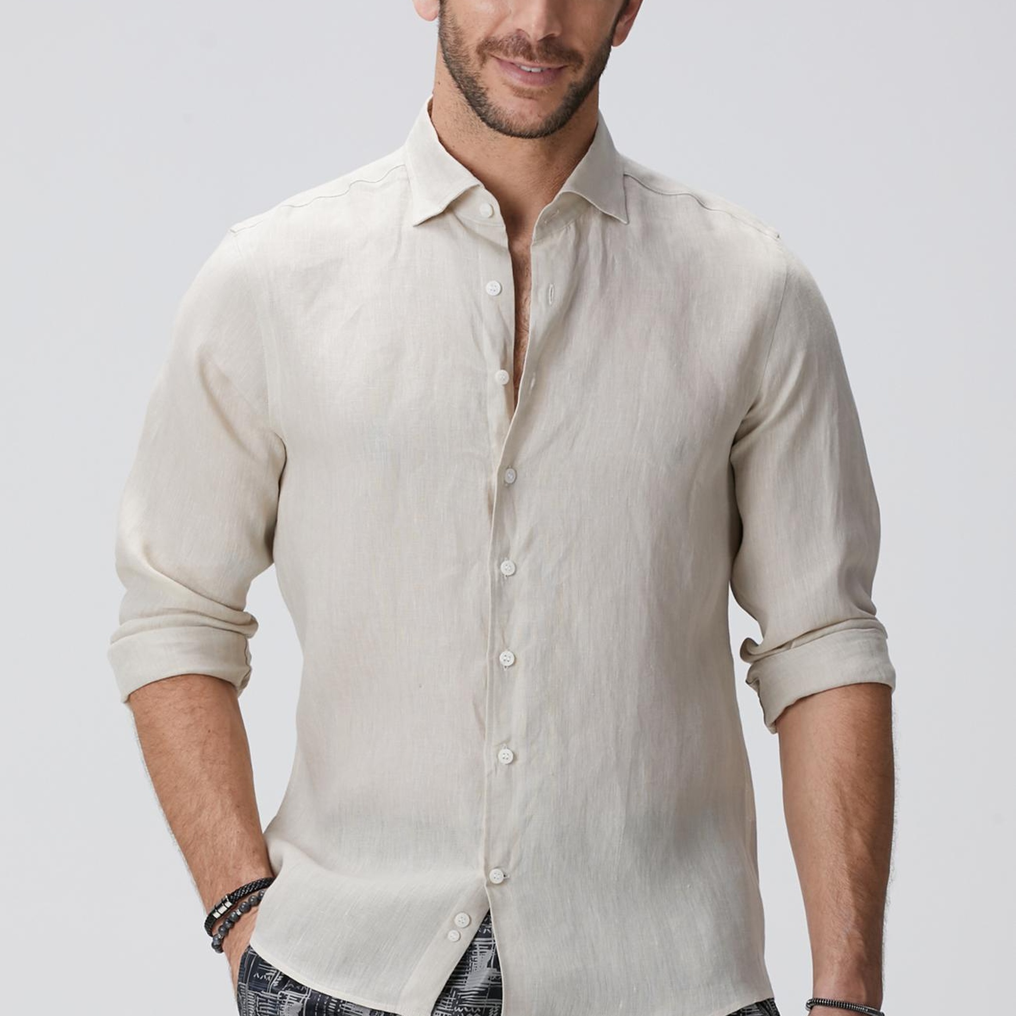 Network Erkek Naturel Keten Gömlek