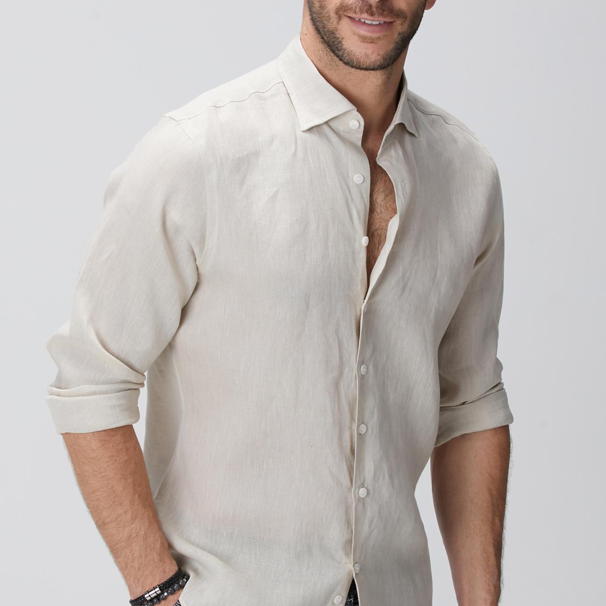 Network Erkek Naturel Keten Gömlek