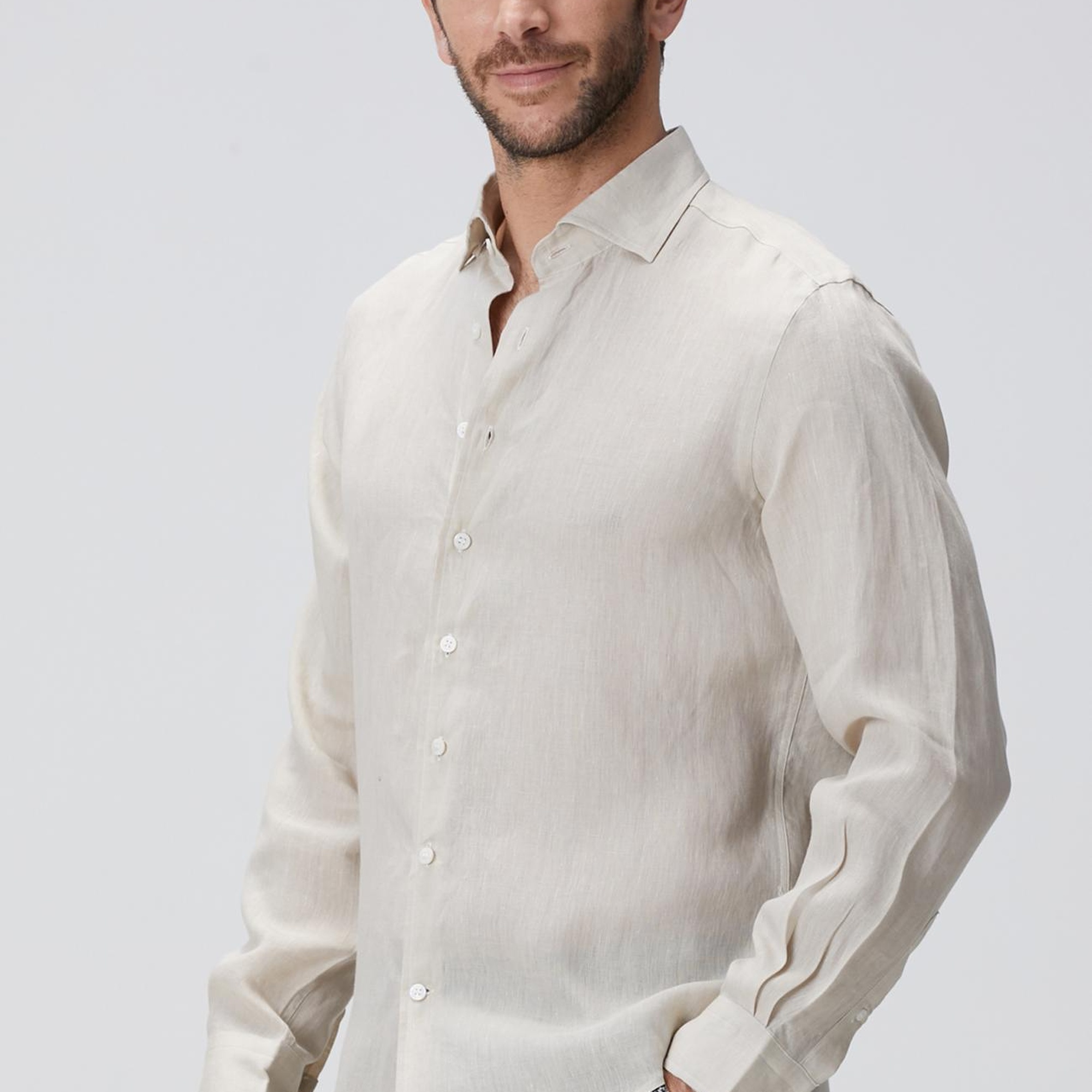 Network Erkek Naturel Keten Gömlek