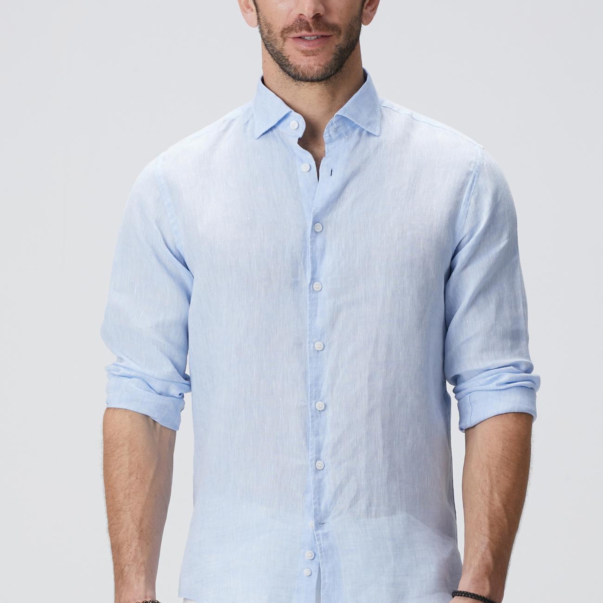 Network Erkek Açık Mavi Keten Gömlek