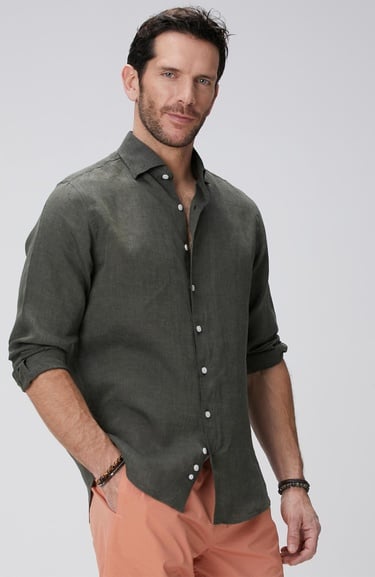  Network Erkek Haki Keten Gömlek