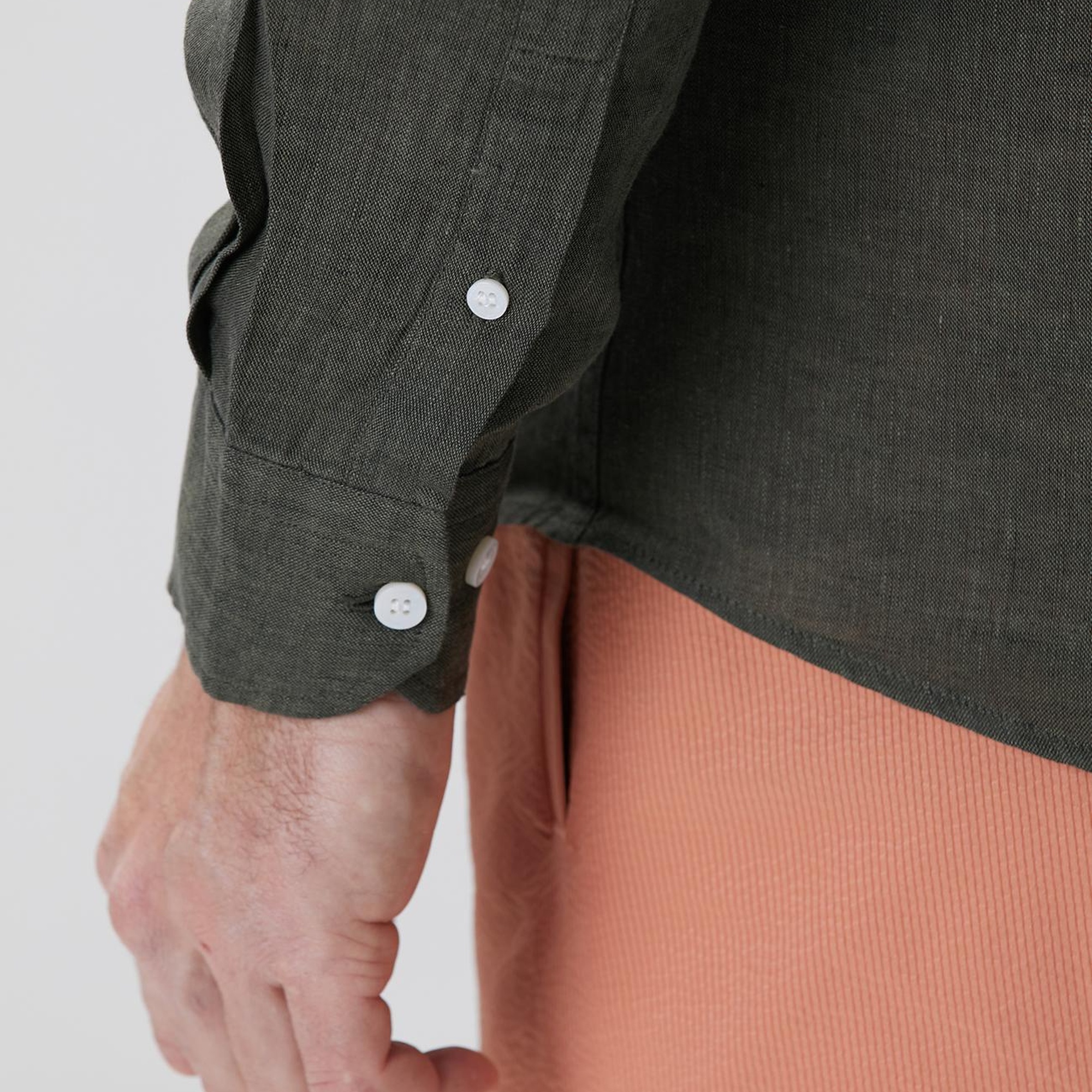 Network Erkek Haki Keten Gömlek