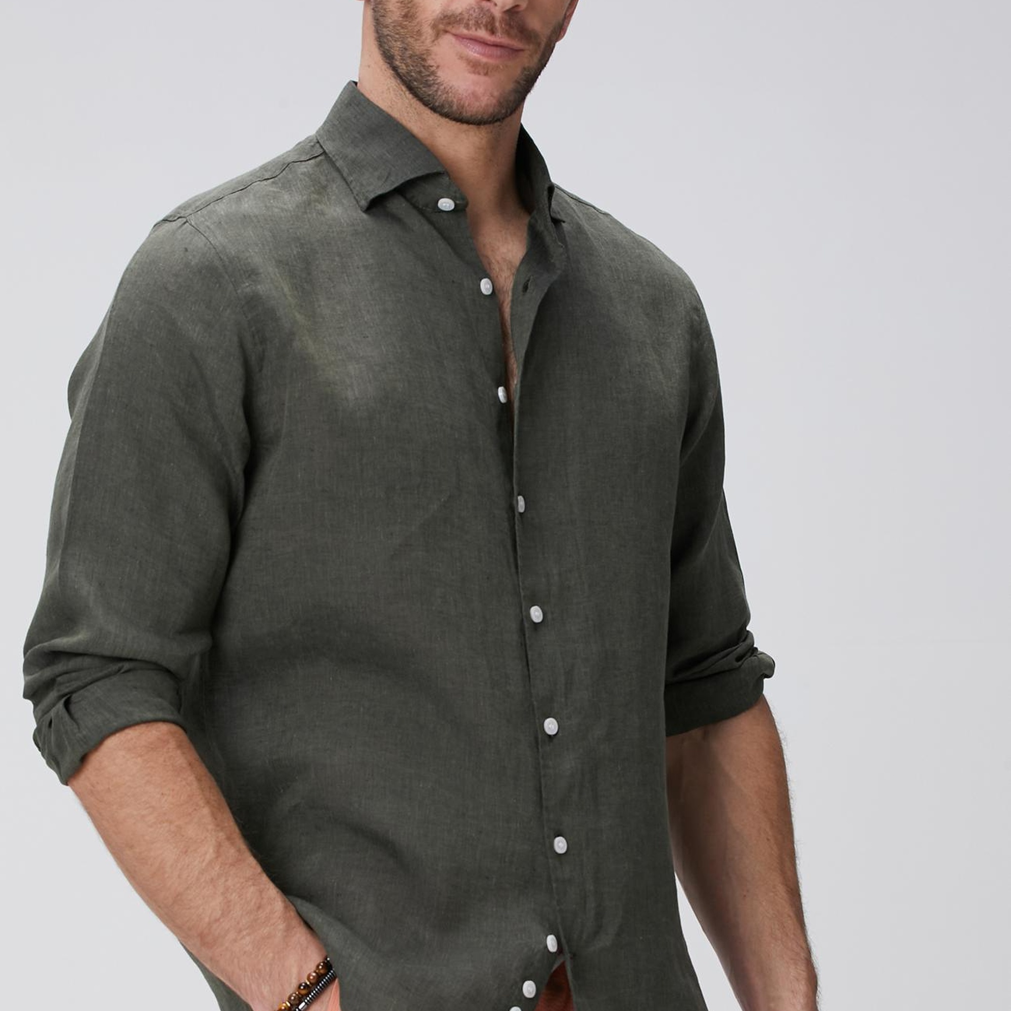 Network Erkek Haki Keten Gömlek