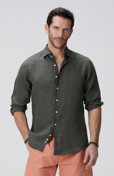  Network Erkek Haki Keten Gömlek