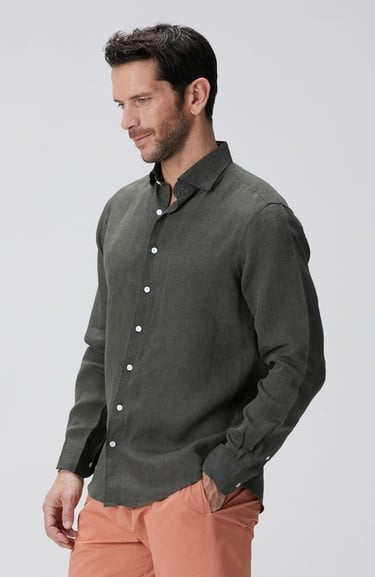  Network Erkek Haki Keten Gömlek