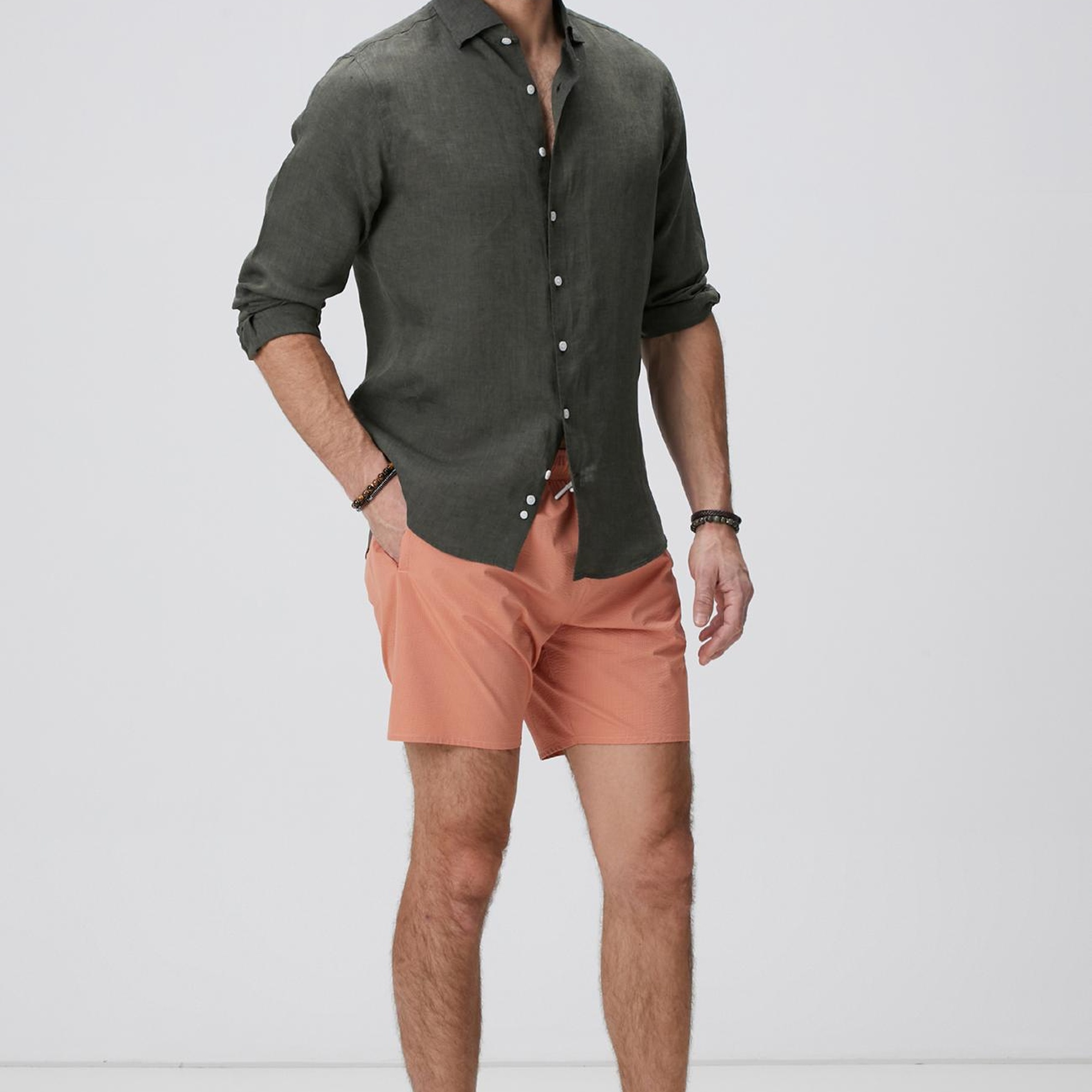 Network Erkek Haki Keten Gömlek