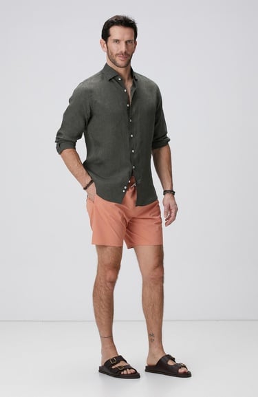  Network Erkek Haki Keten Gömlek