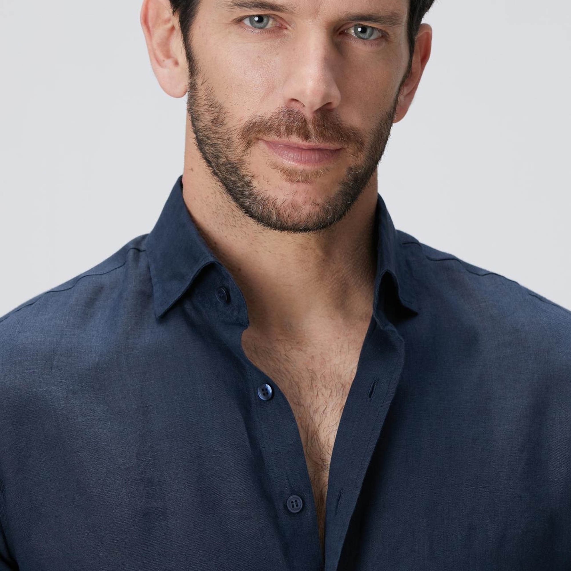 Network Erkek Lacivert Keten Gömlek