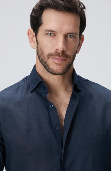  Network Erkek Lacivert Keten Gömlek