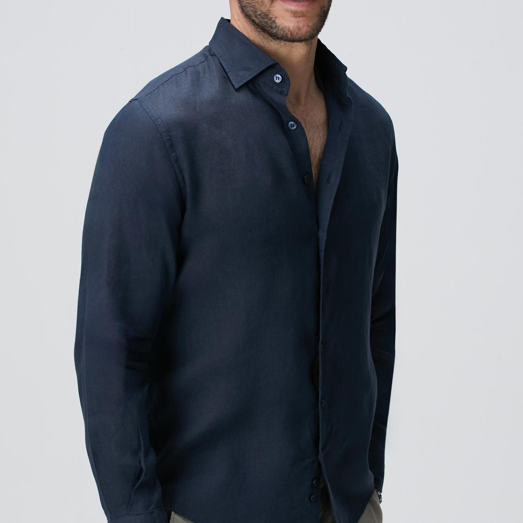 Network Erkek Lacivert Keten Gömlek