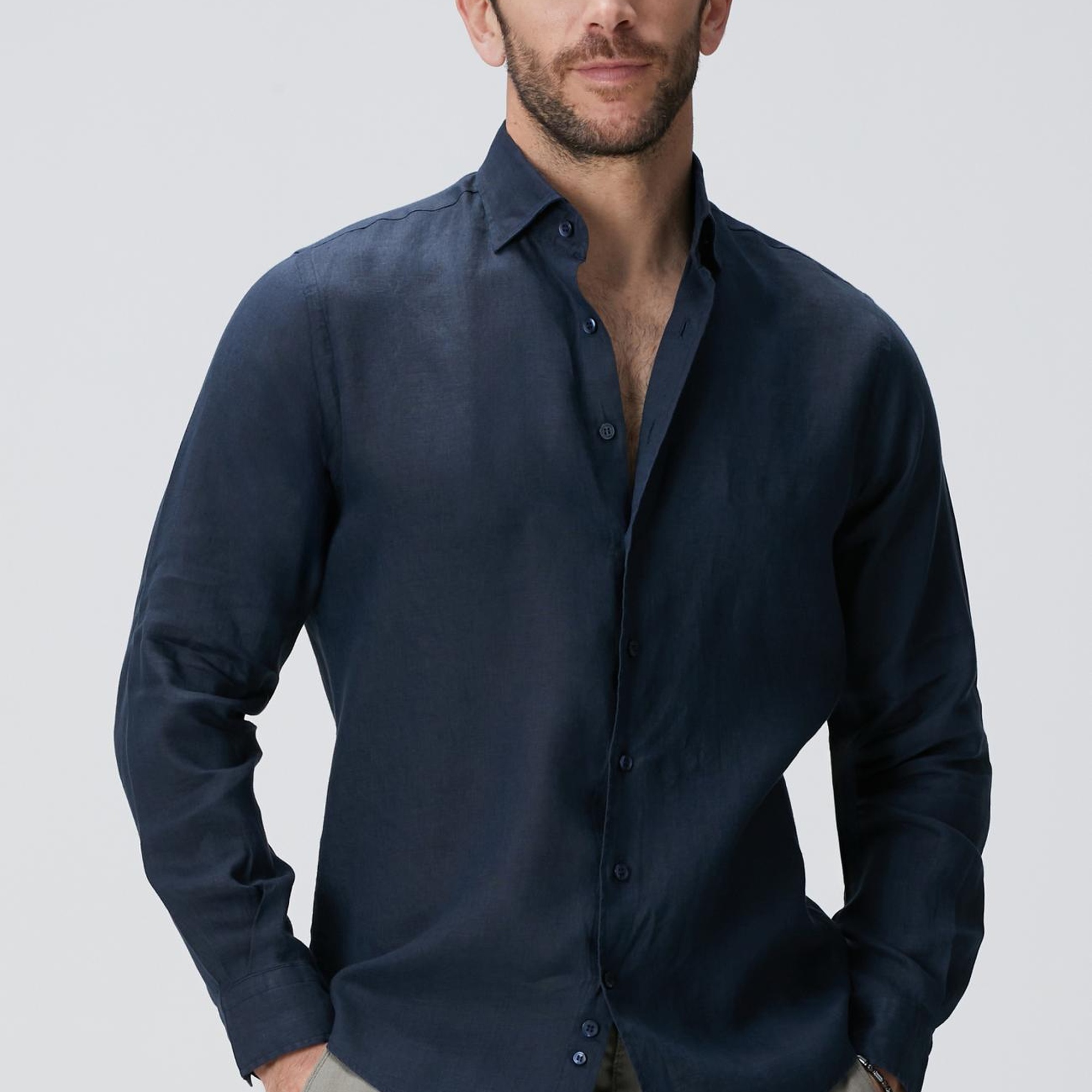 Network Erkek Lacivert Keten Gömlek