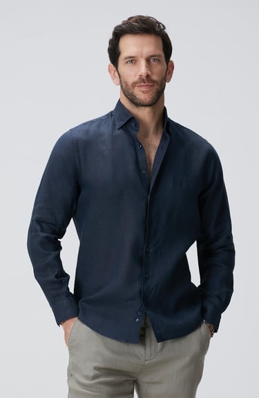  Network Erkek Lacivert Keten Gömlek