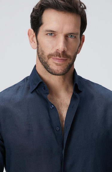  Network Erkek Lacivert Keten Gömlek