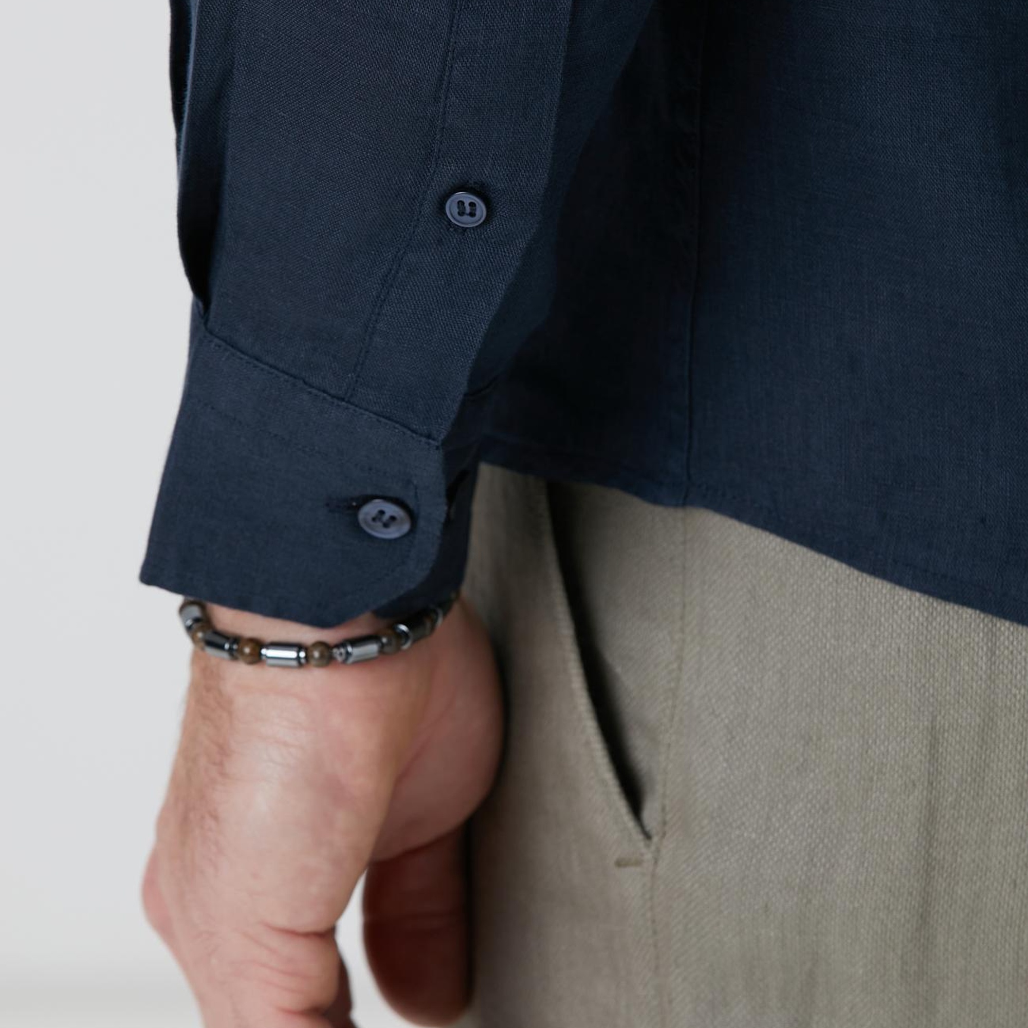 Network Erkek Lacivert Keten Gömlek