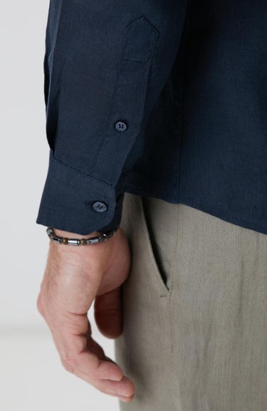  Network Erkek Lacivert Keten Gömlek