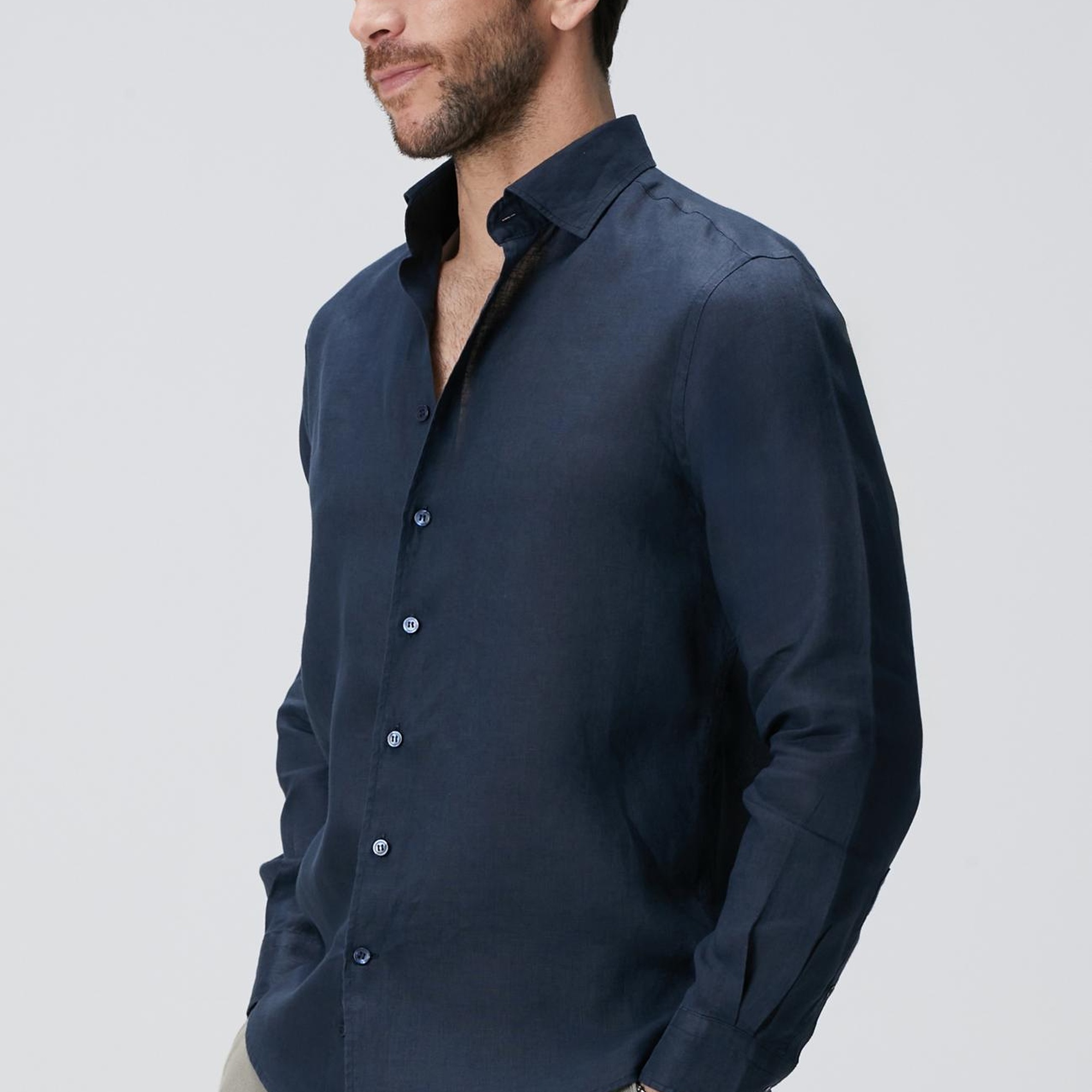 Network Erkek Lacivert Keten Gömlek