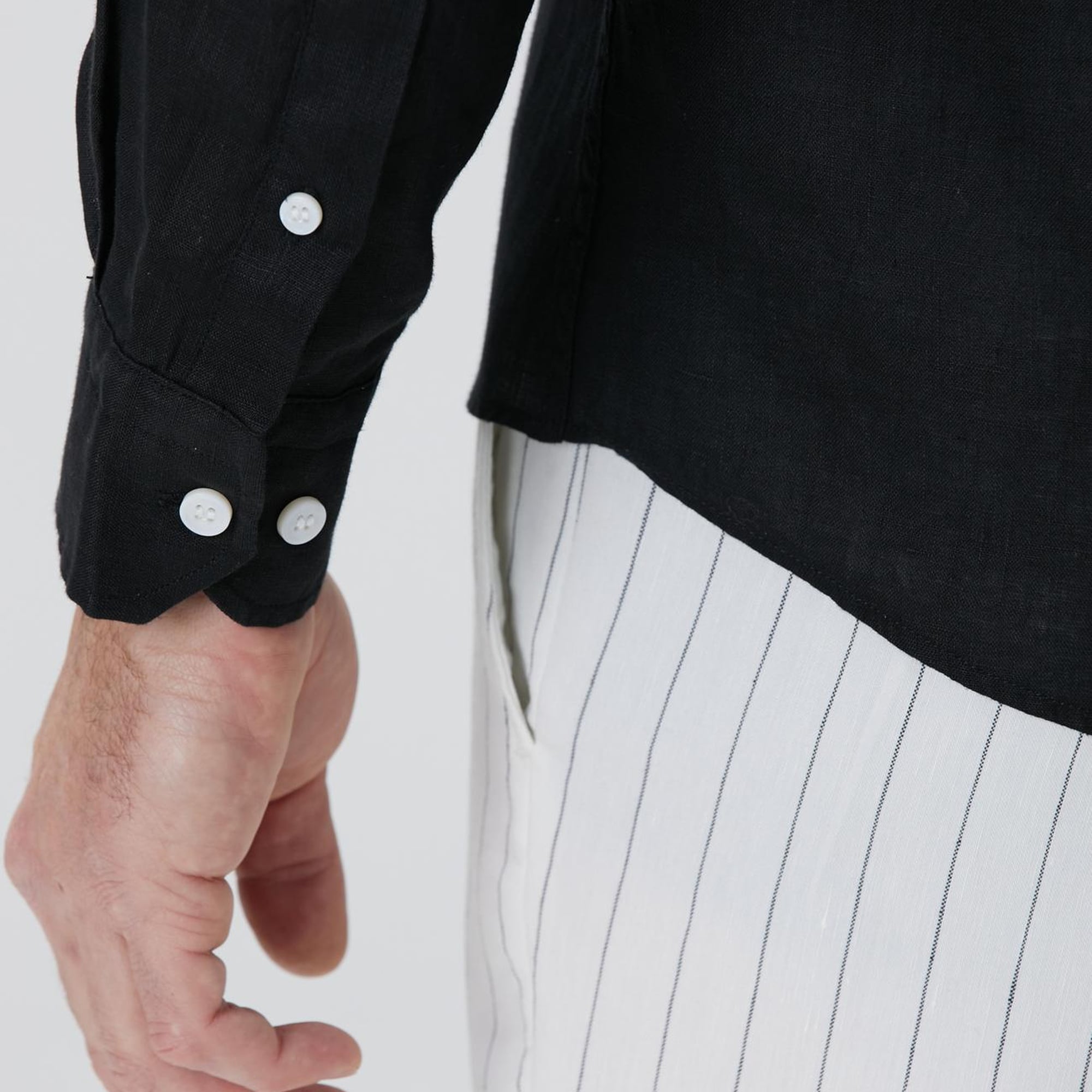 Network Erkek Siyah Keten Gömlek