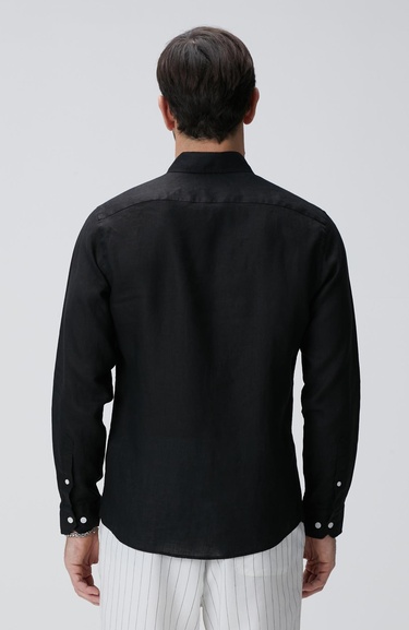  Network Erkek Siyah Keten Gömlek