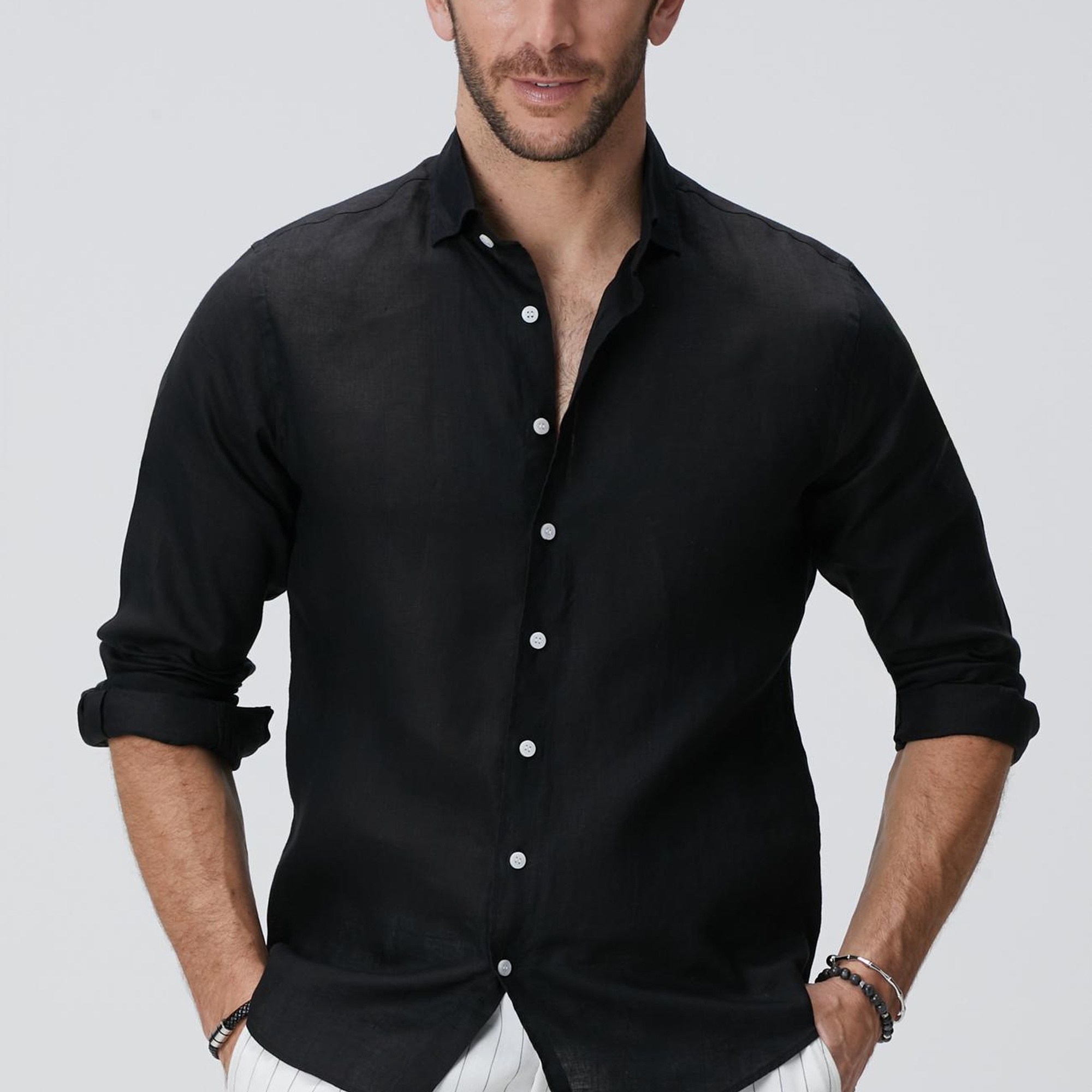 Network Erkek Siyah Keten Gömlek