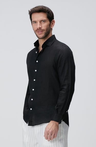  Network Erkek Siyah Keten Gömlek