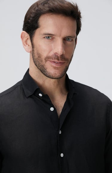  Network Erkek Siyah Keten Gömlek