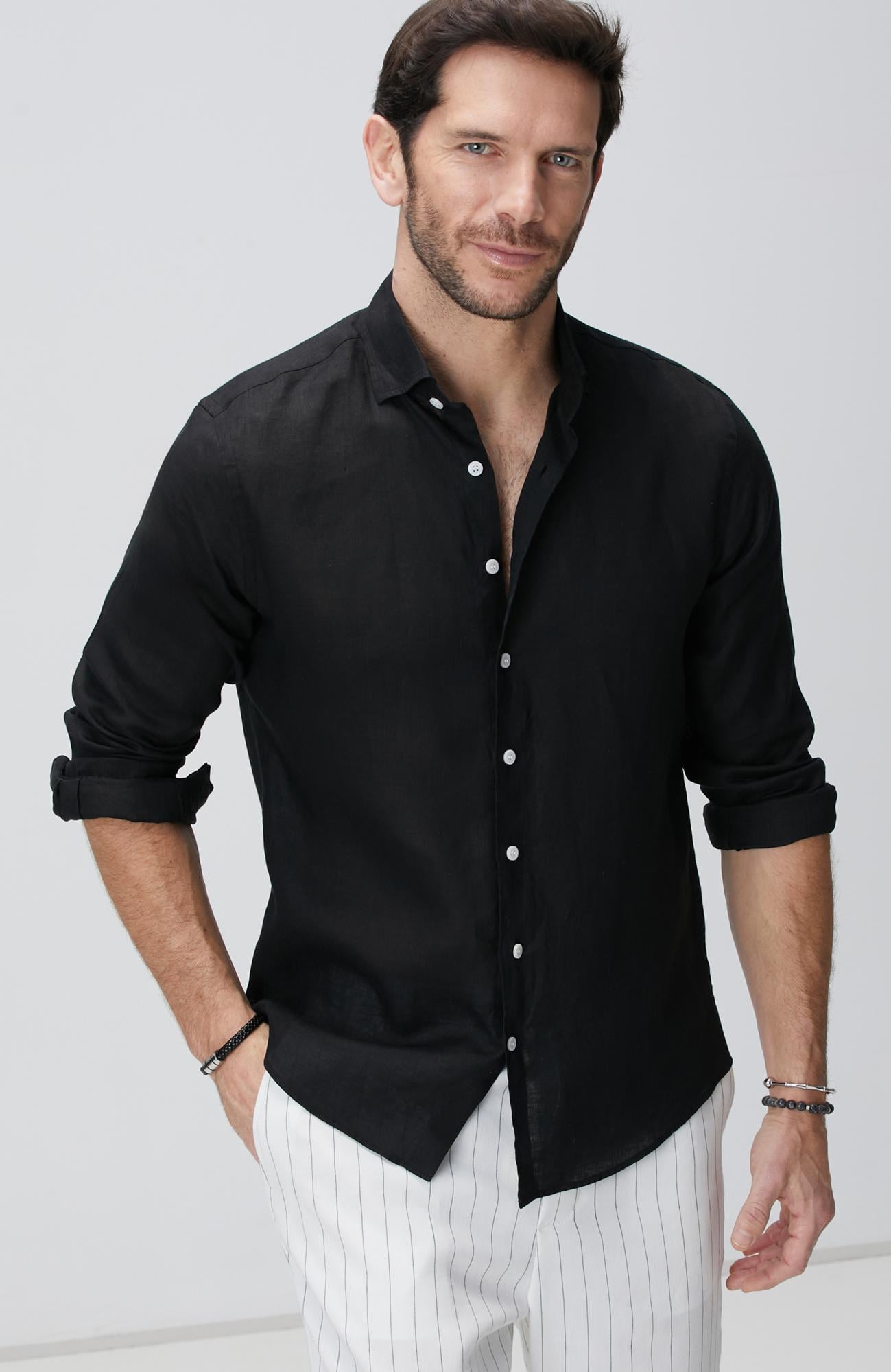  Network Erkek Siyah Keten Gömlek