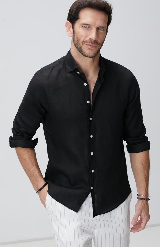  Network Erkek Siyah Keten Gömlek