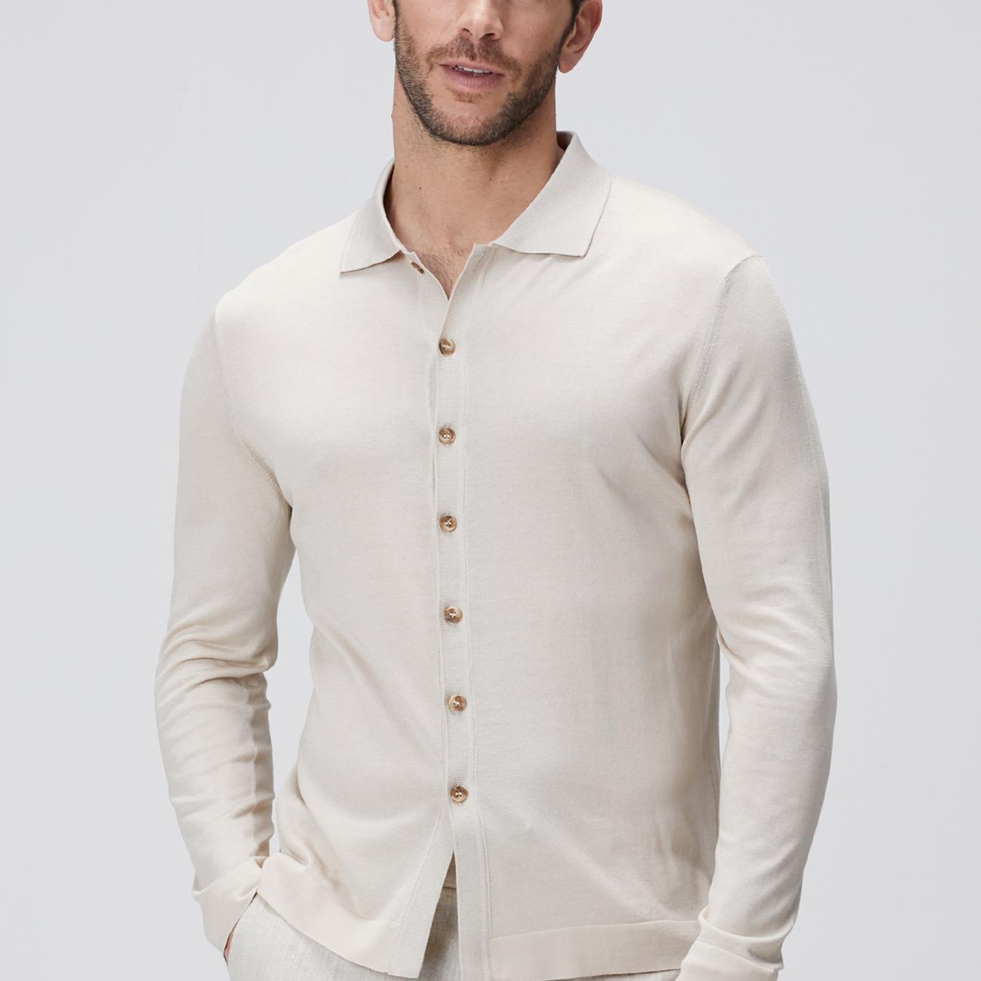 Network Erkek Limited Bej İpek Karışımlı Triko Gömlek