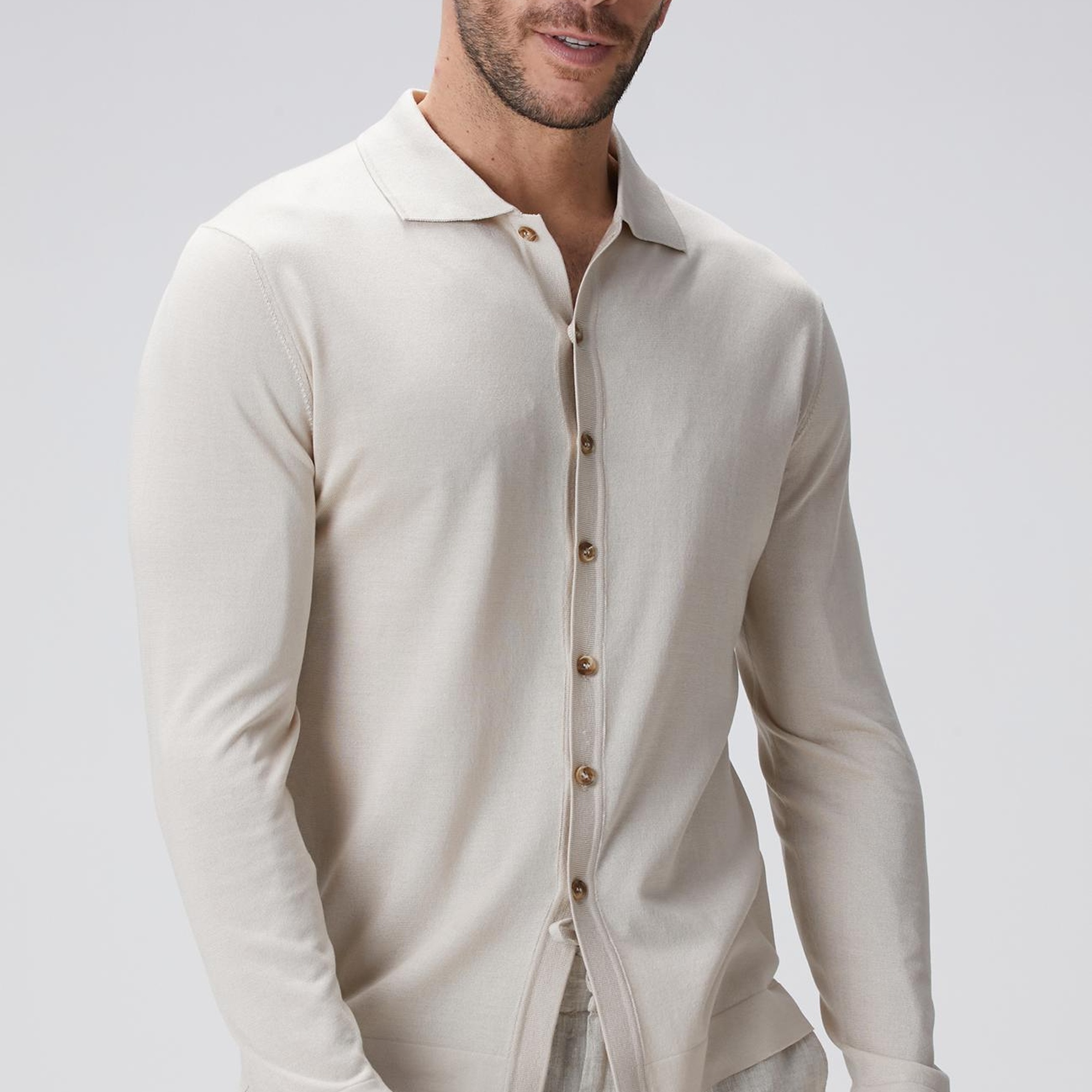 Network Erkek Limited Bej İpek Karışımlı Triko Gömlek