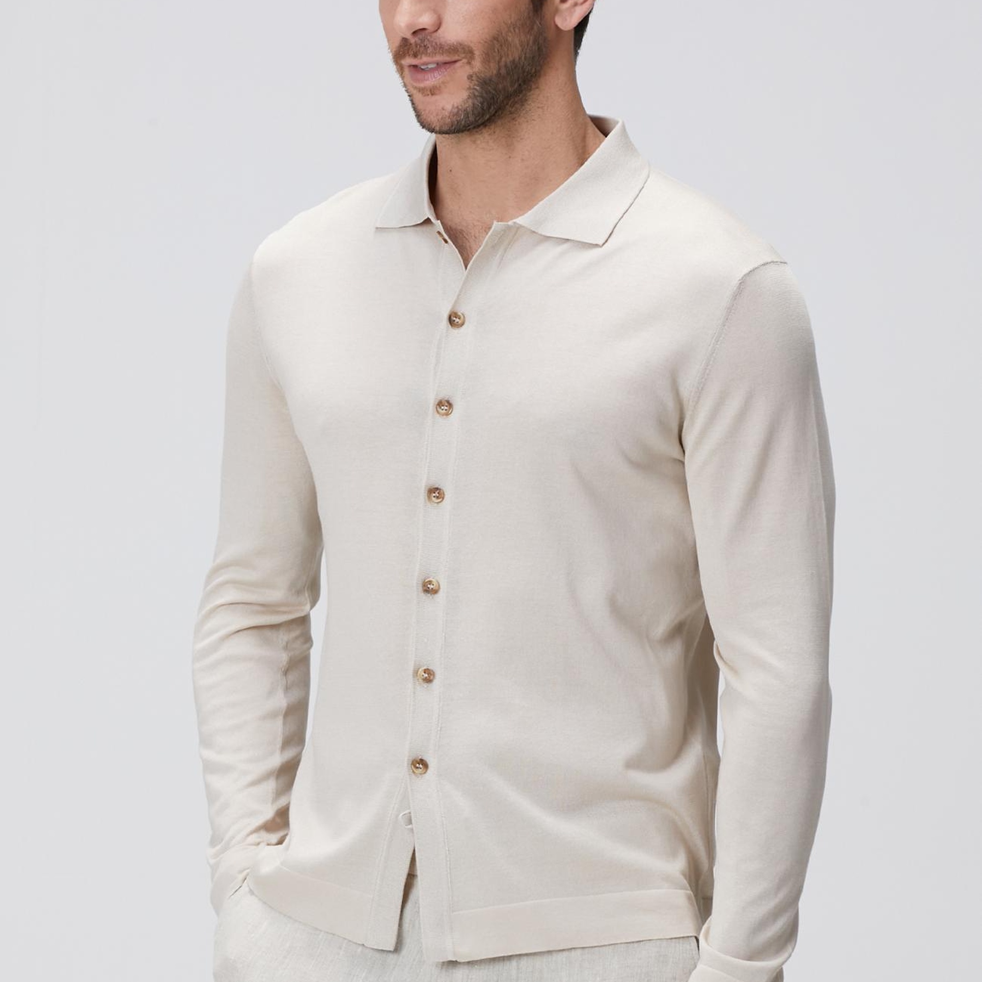 Network Erkek Limited Bej İpek Karışımlı Triko Gömlek