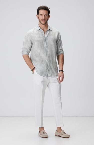  Network Erkek Kırık Beyaz Keten Karışımlı Pantolon