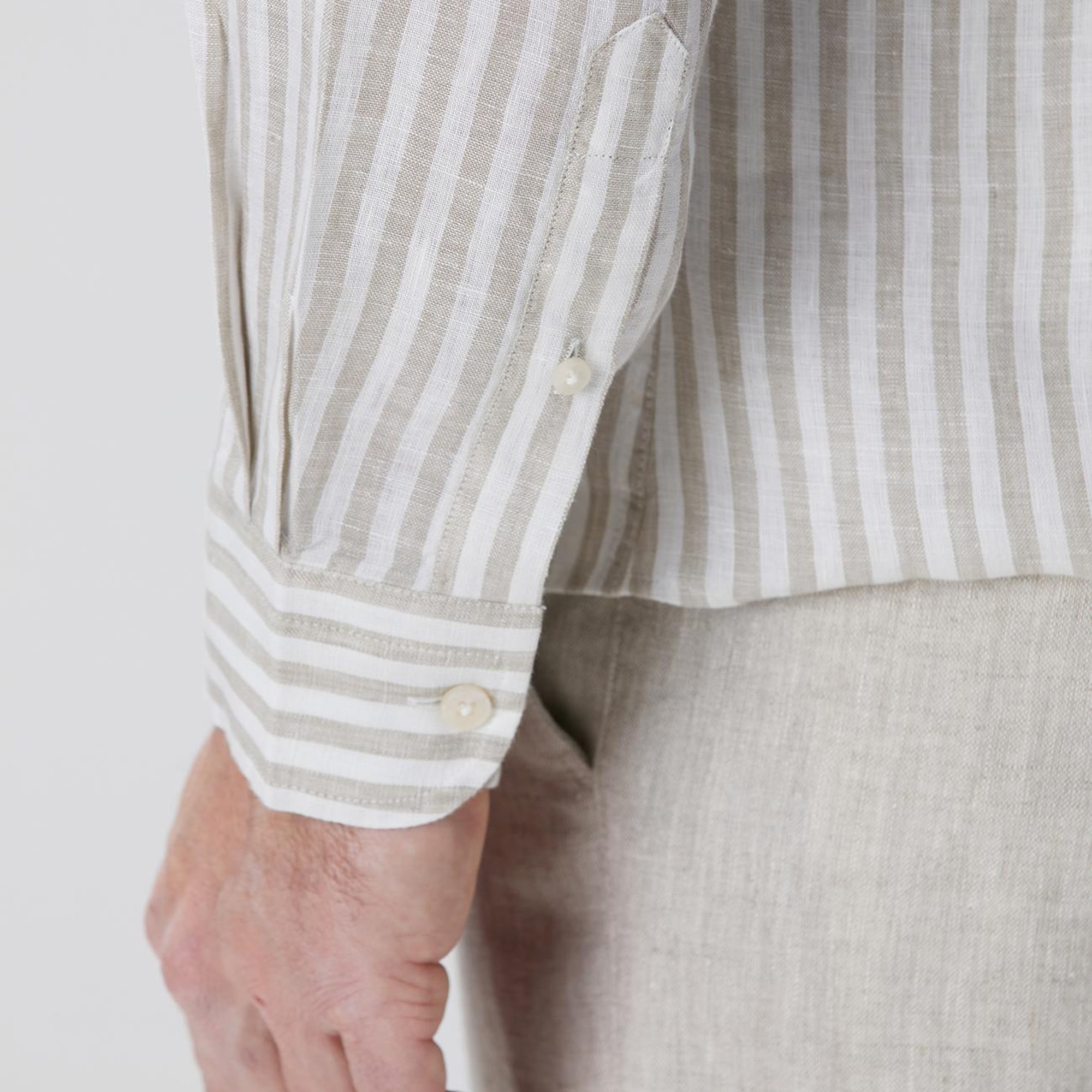 Network Erkek Haki Beyaz Keten Gömlek