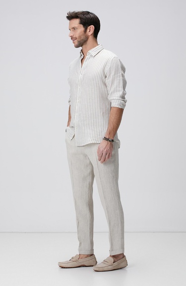  Network Erkek Haki Beyaz Keten Gömlek